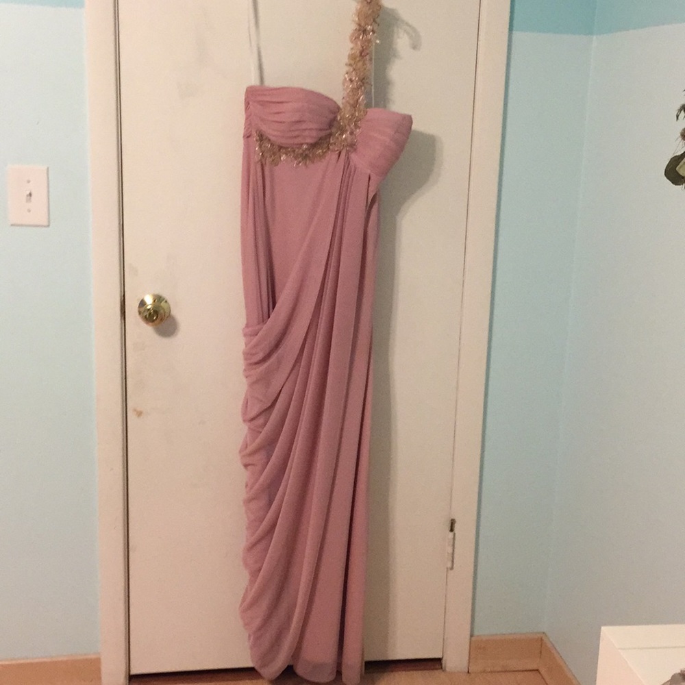 Pink prom dress with gold detail